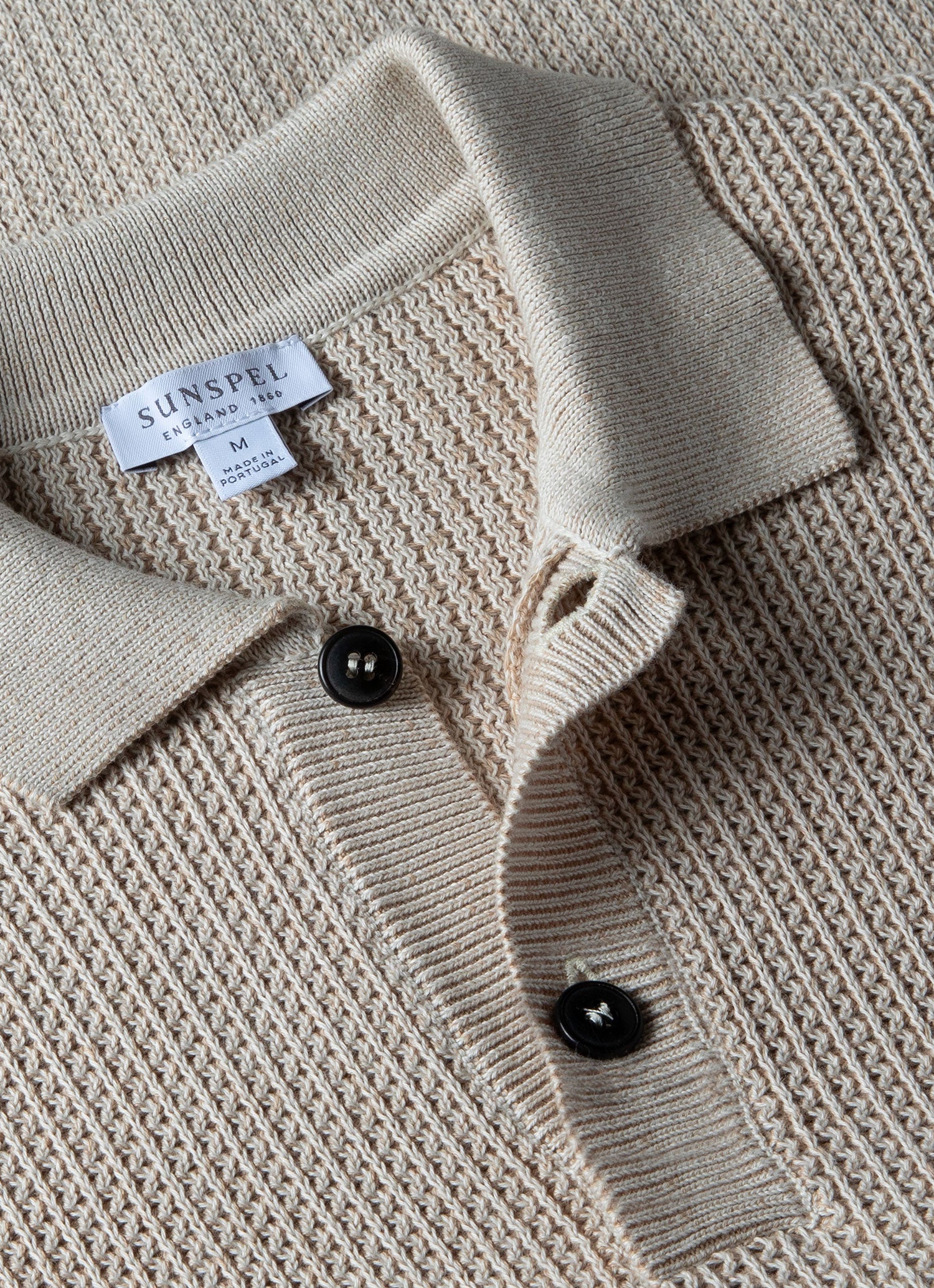 Men's Textured Knit Polo Shirt in Ecru