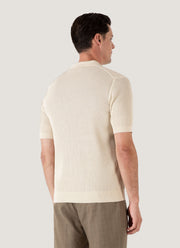 Men's Linear Mesh Knit Polo Shirt in Ecru