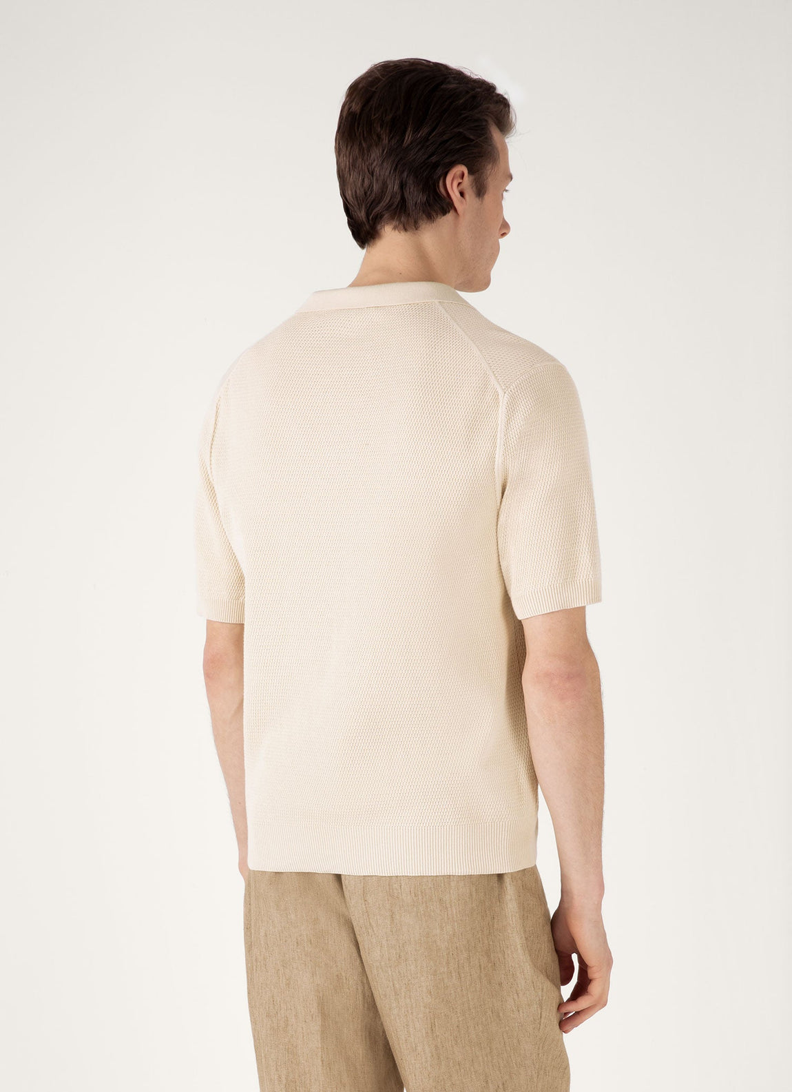 Men's Compact Mesh Knit Polo Shirt in Ecru