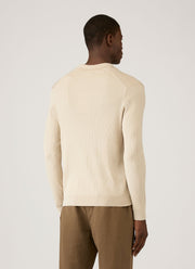 Men's Long Sleeve Fine Rib Silk Cotton Polo Shirt in Hazelwood