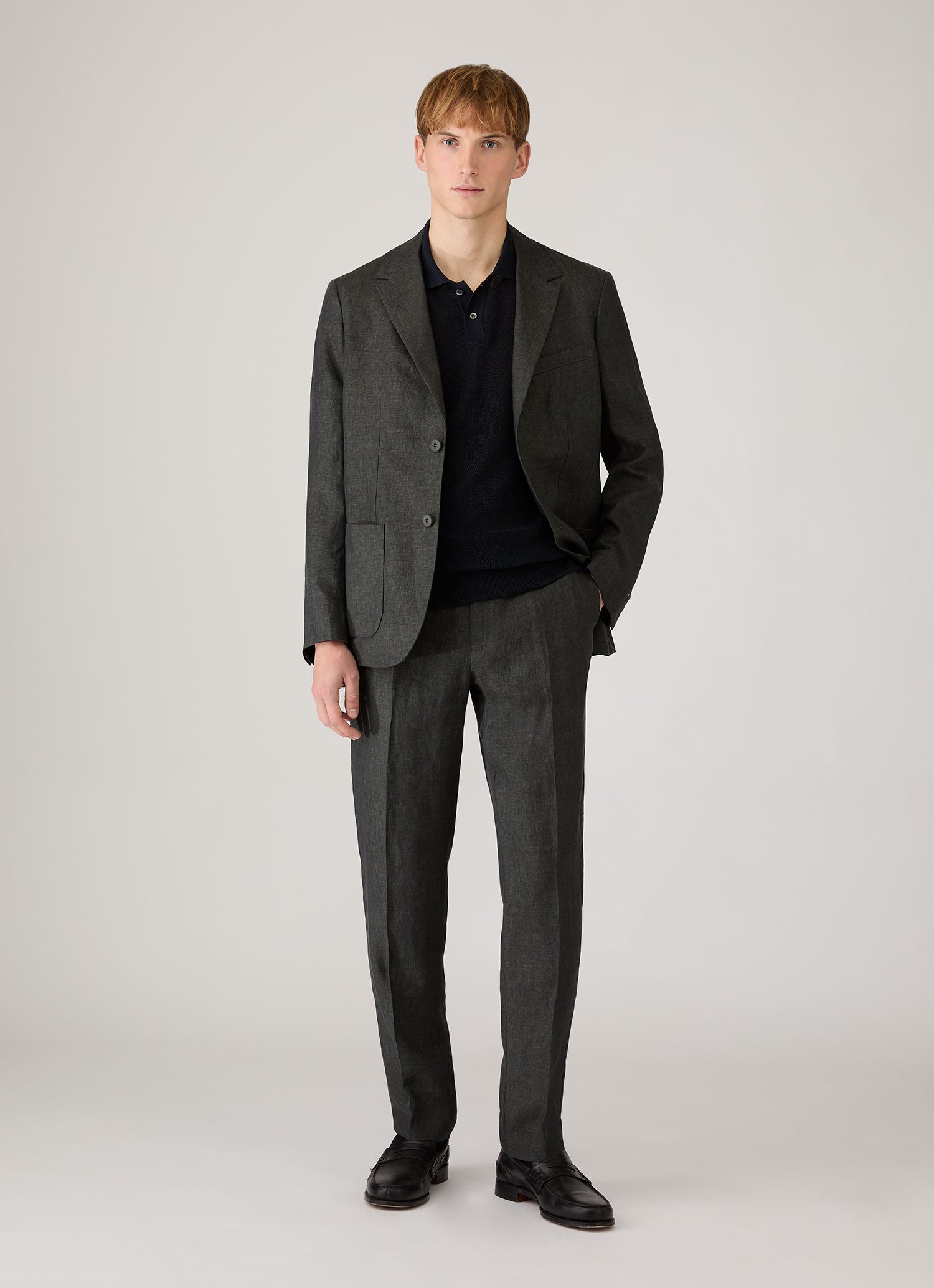 Men's Silk Linen Honeycomb Polo in Light Navy