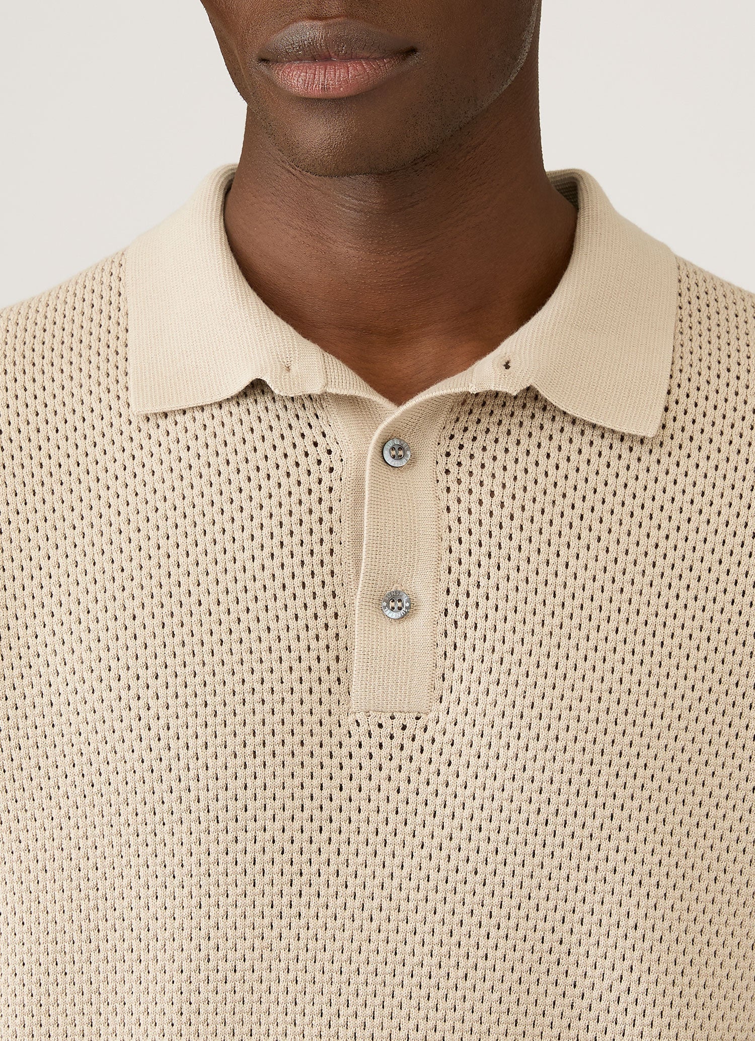 Men's Cotton Mesh Polo Shirt in Hazelwood | Sunspel