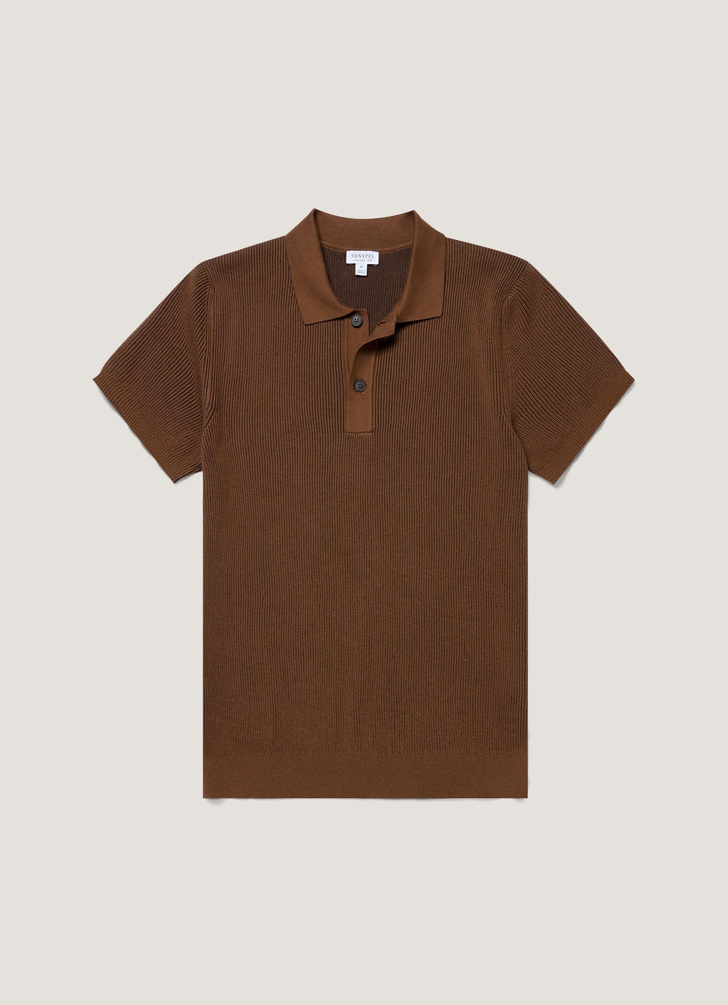 Men's Contrast Rib Polo Shirt in Bronze | Sunspel