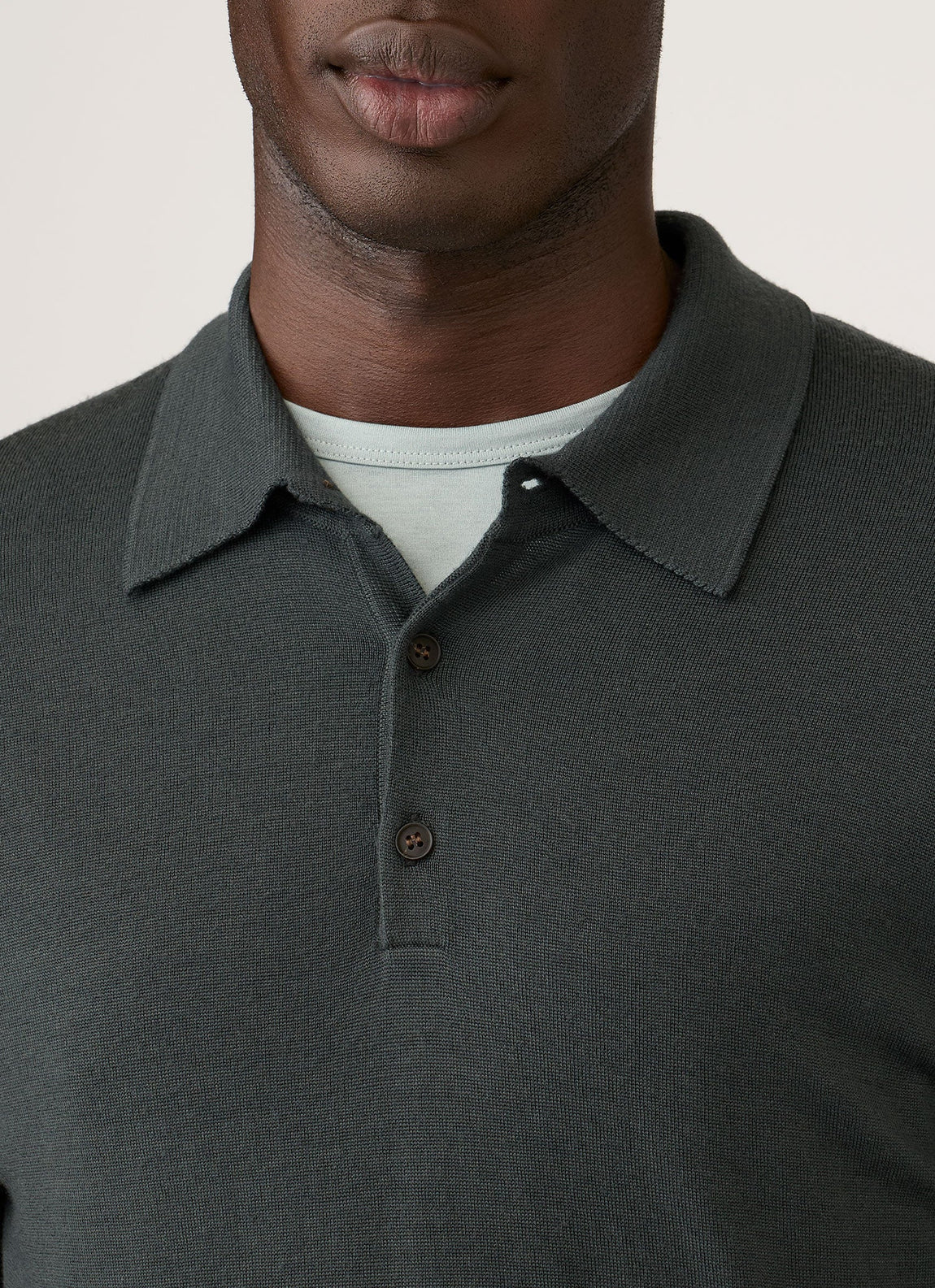 Men's Extra‑Fine Merino Knitted Polo Shirt in Slate Green