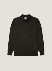 Men's Extra-Fine Merino Knitted Polo Shirt in Charcoal Melange