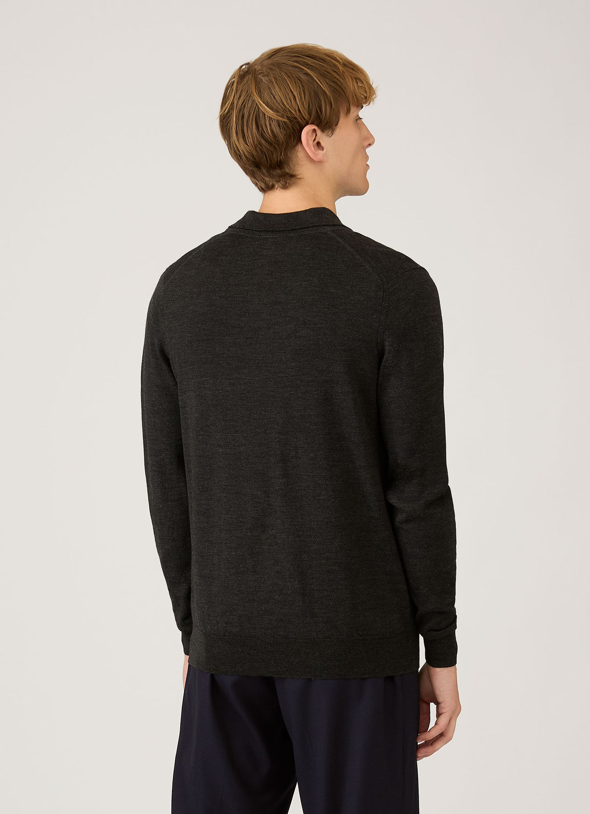Men's Extra-Fine Merino Knitted Polo Shirt in Charcoal Melange