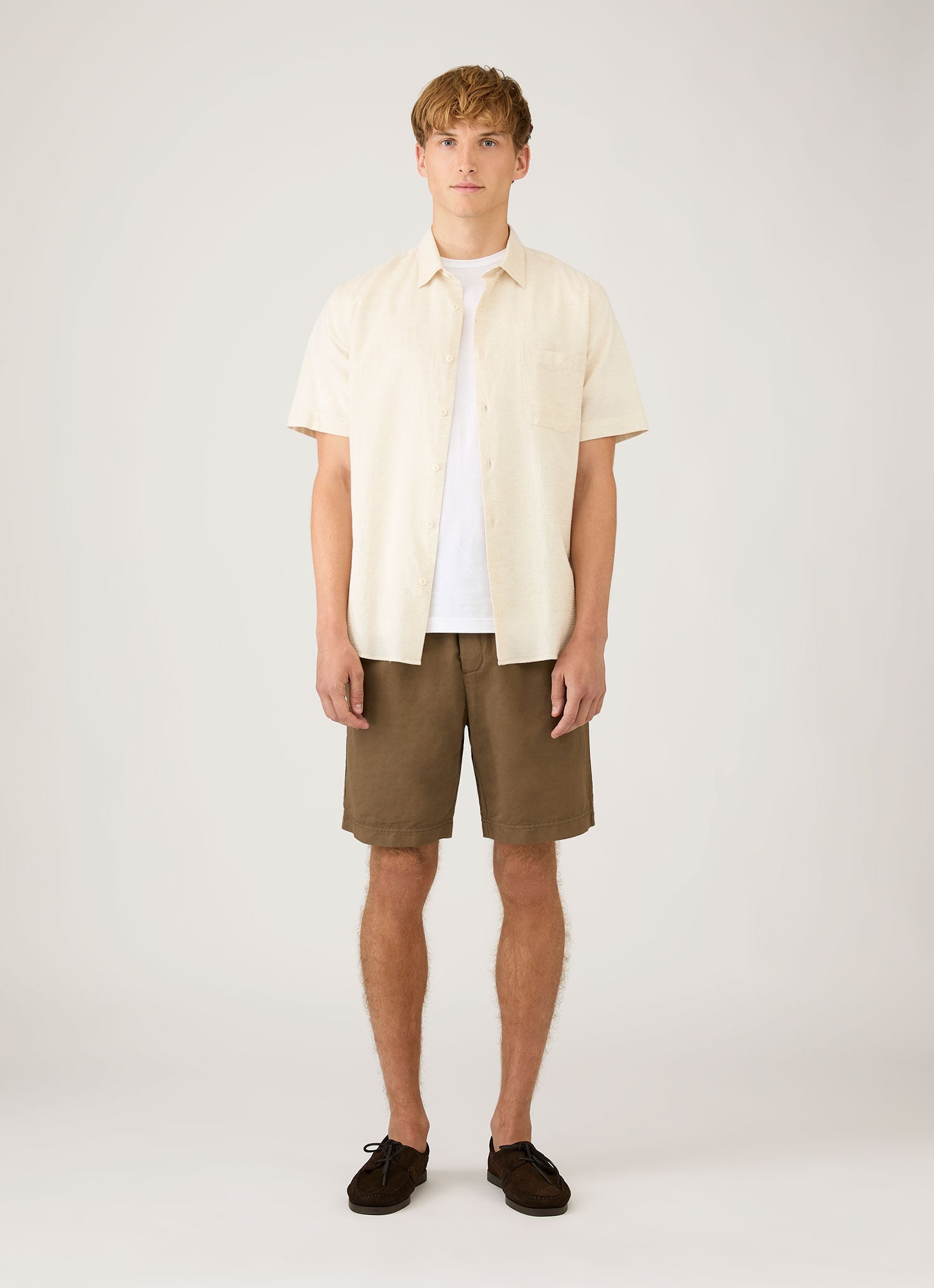 Men's Cotton Linen Drawstring Shorts in Dark Cedar