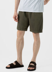 Men's Cotton Linen Drawstring Shorts in Khaki