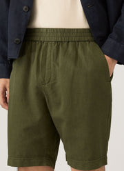 Men's Cotton Linen Drawstring Shorts in Deep Olive