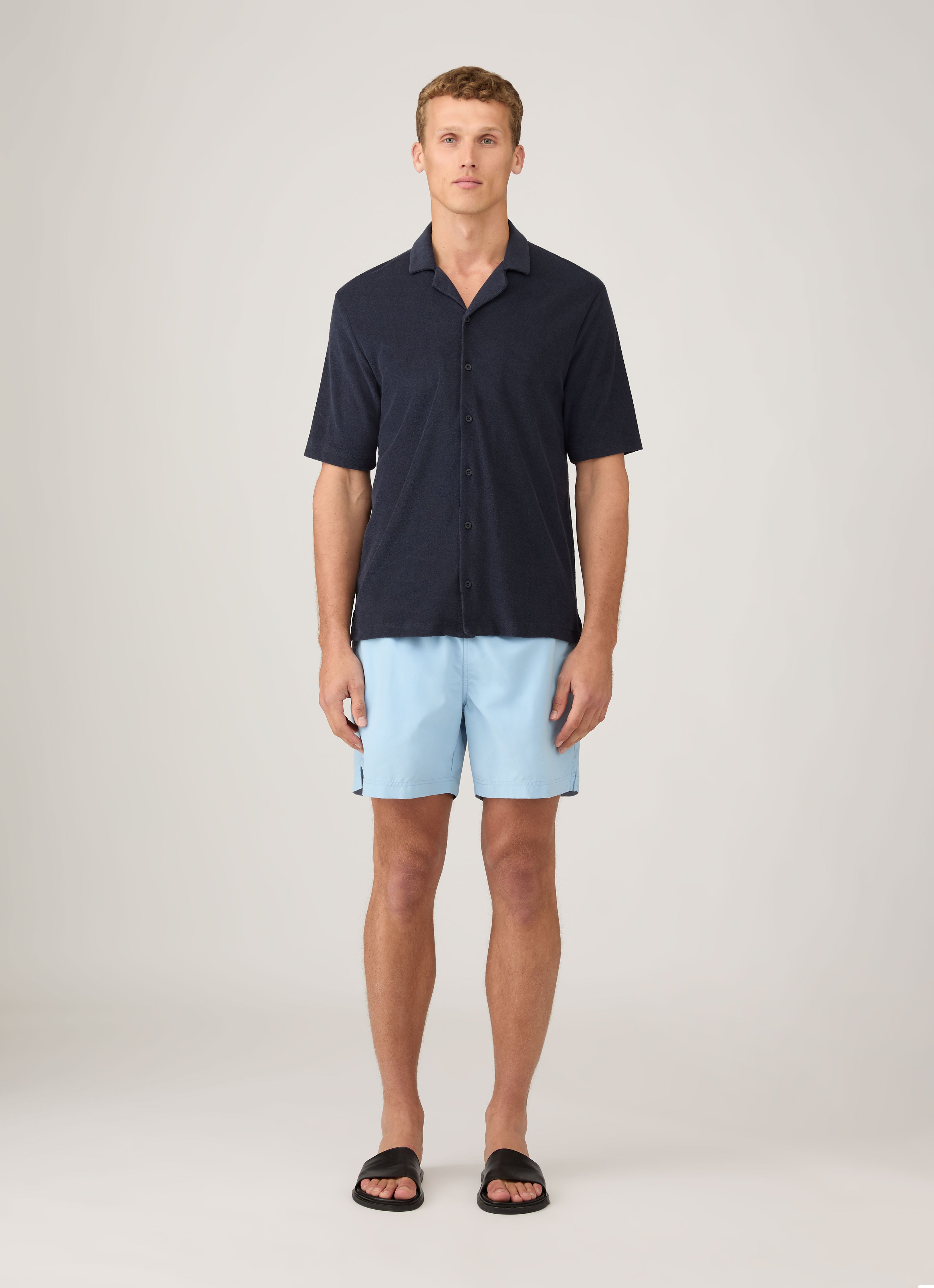 Men's Drawstring Swim Shorts in Light Blue | Sunspel