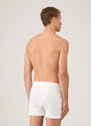 Men's Superfine Cotton One-Button Boxer Shorts in White