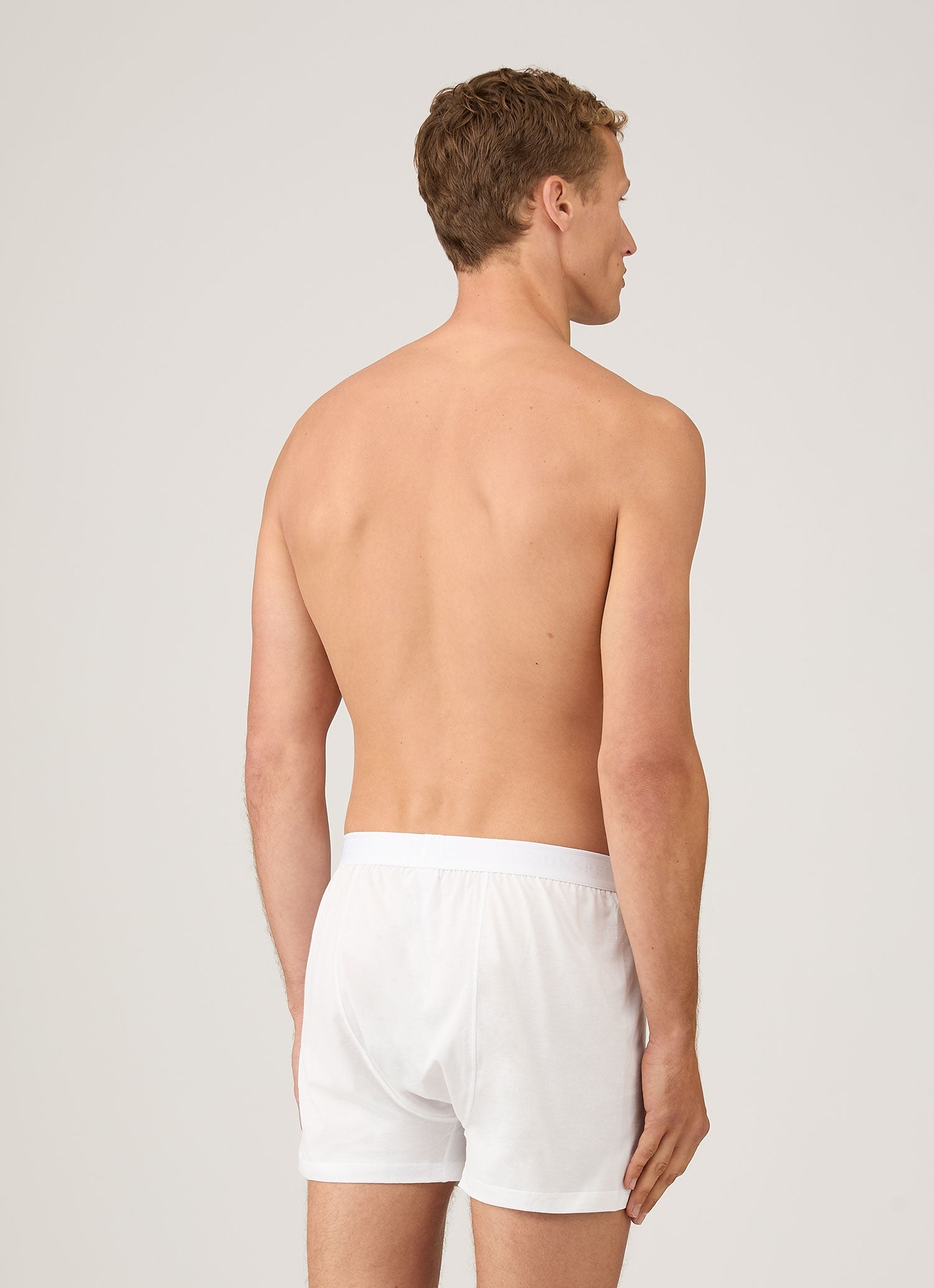 Men's Superfine Cotton One-Button Boxer Shorts in White