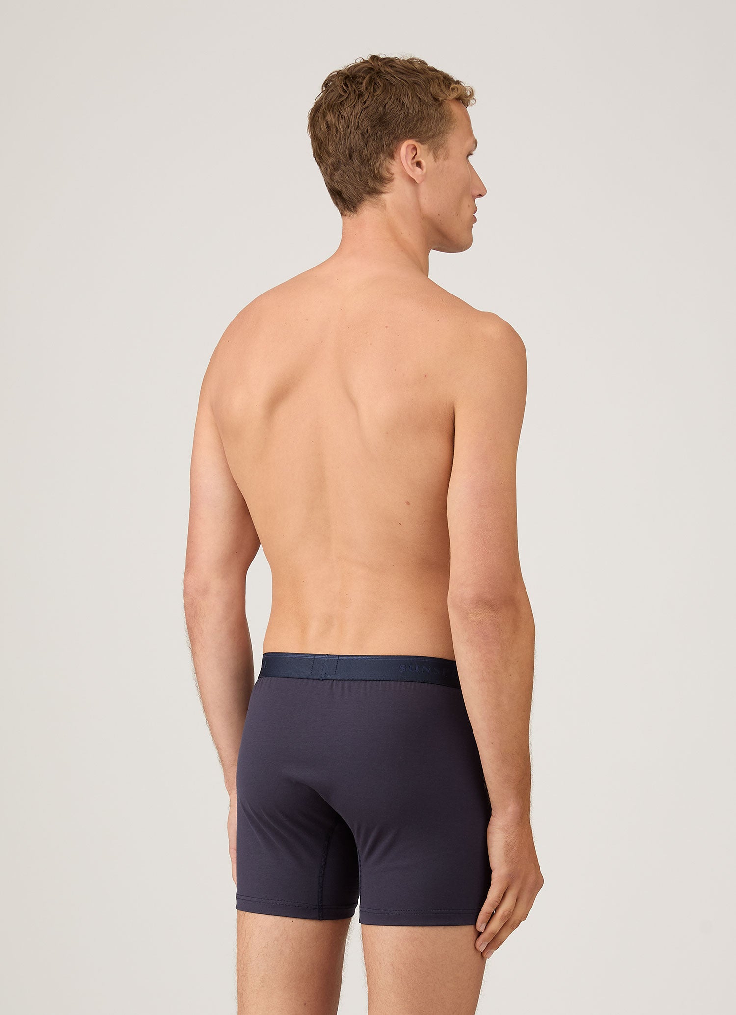 Men's Superfine Cotton Two-Button Boxer Briefs in Navy | Sunspel Men's Superfine Cotton Two-Button Boxer Briefs in Navy | Sunspel