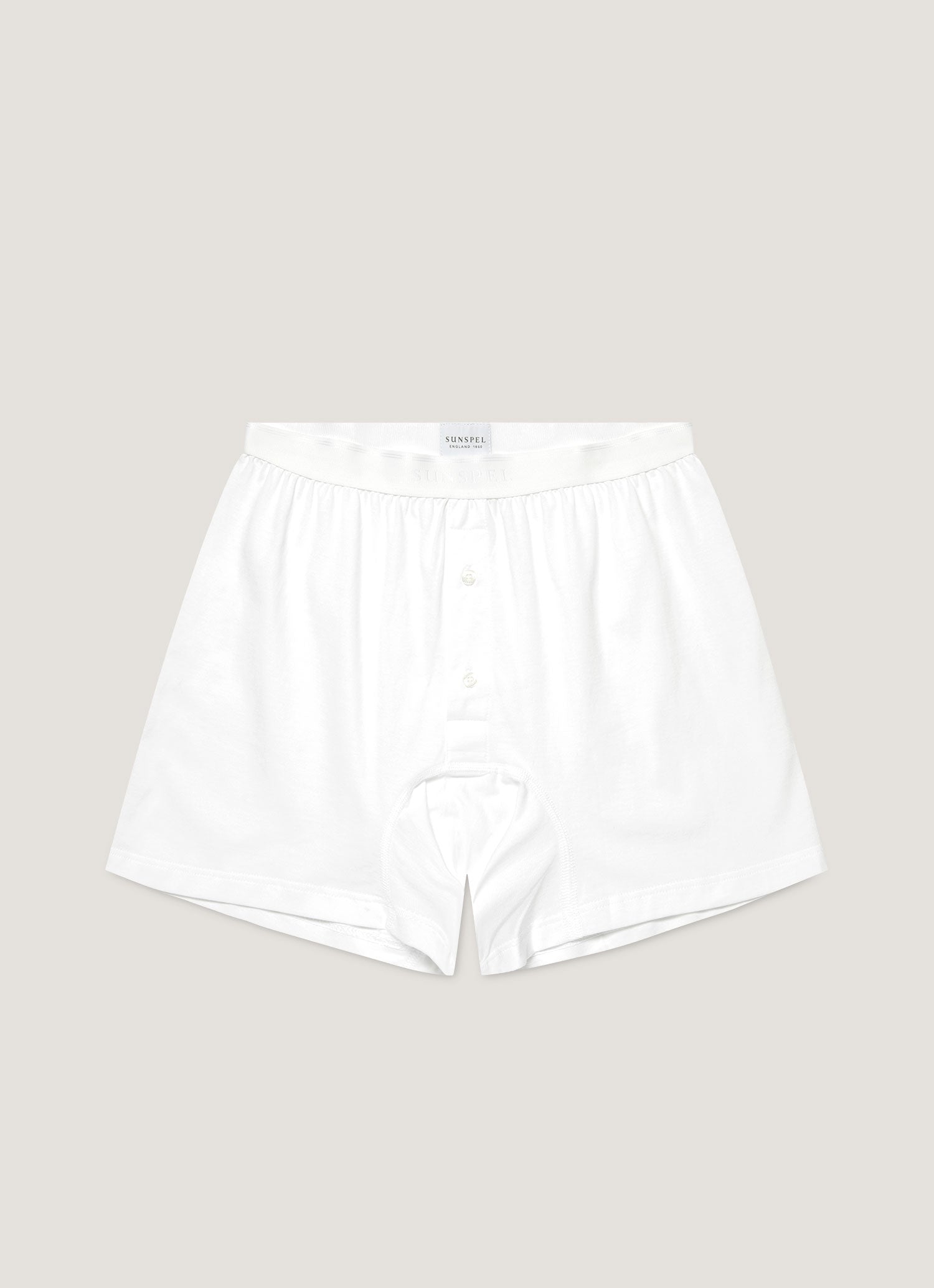 SUNSPEL スーパーファインコットン 1ボタンショーツ S ホワイト 2枚 Men's Superfine Cotton Two-Button Boxer Briefs in White | Sunspel