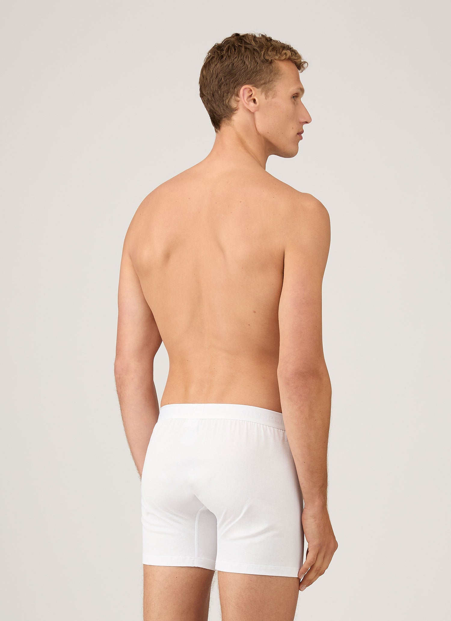 SUNSPEL スーパーファインコットン 1ボタンショーツ S ホワイト 2枚 Men's Superfine Cotton Two-Button Boxer Briefs in White | Sunspel
