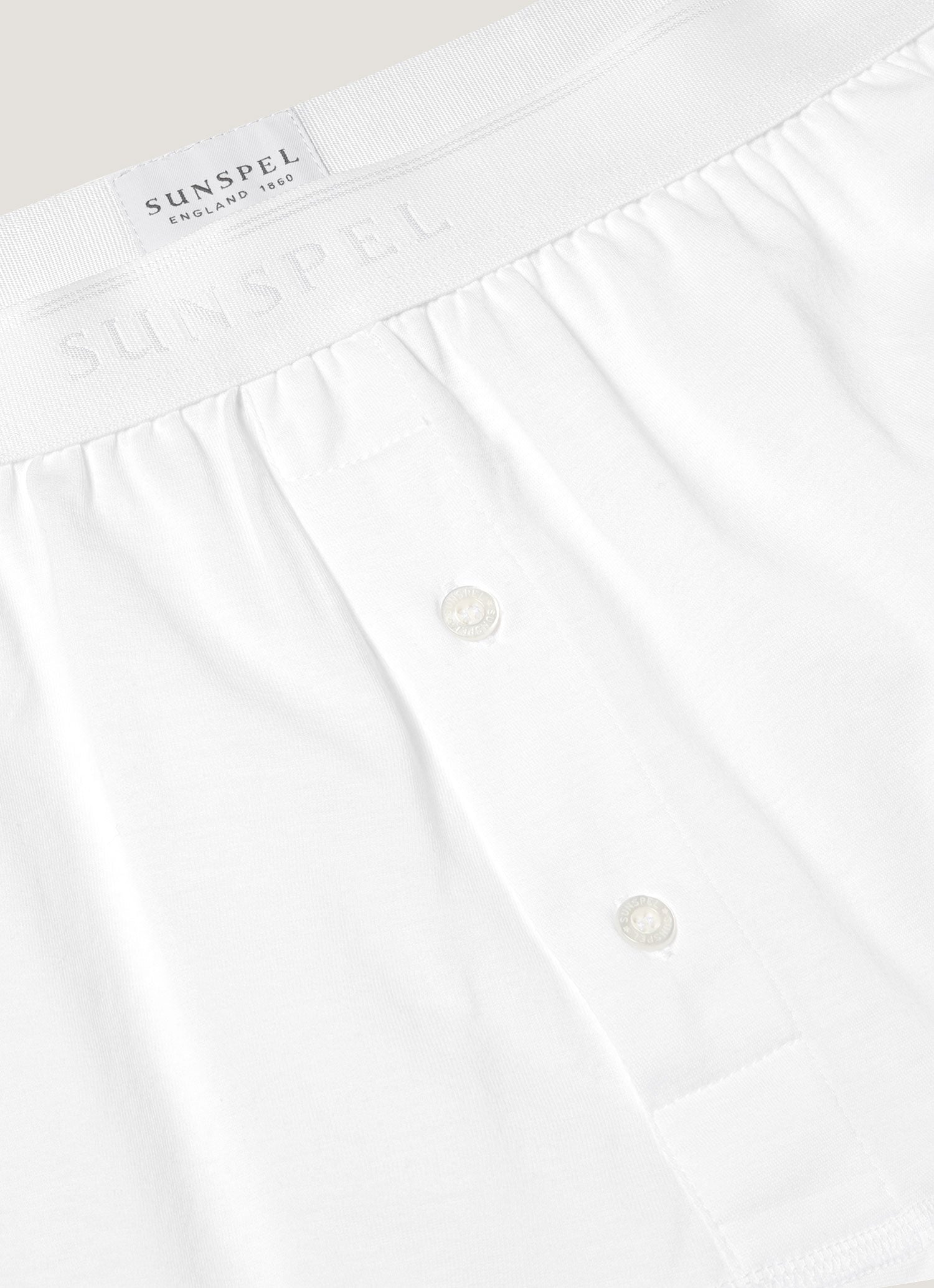 Men's Superfine Cotton Two-Button Boxer Briefs in White | Sunspel