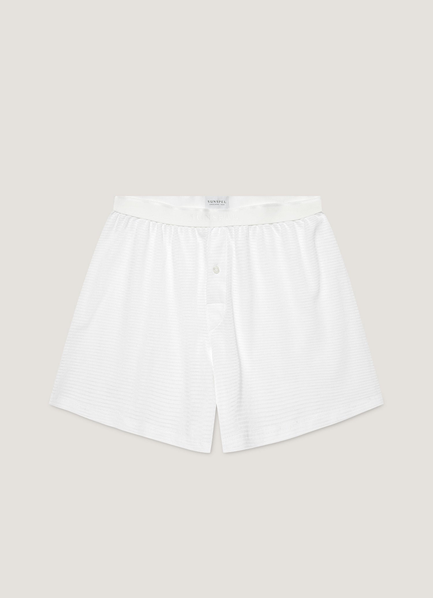 Men's Cellular Cotton One-Button Boxer Short in White | Sunspel