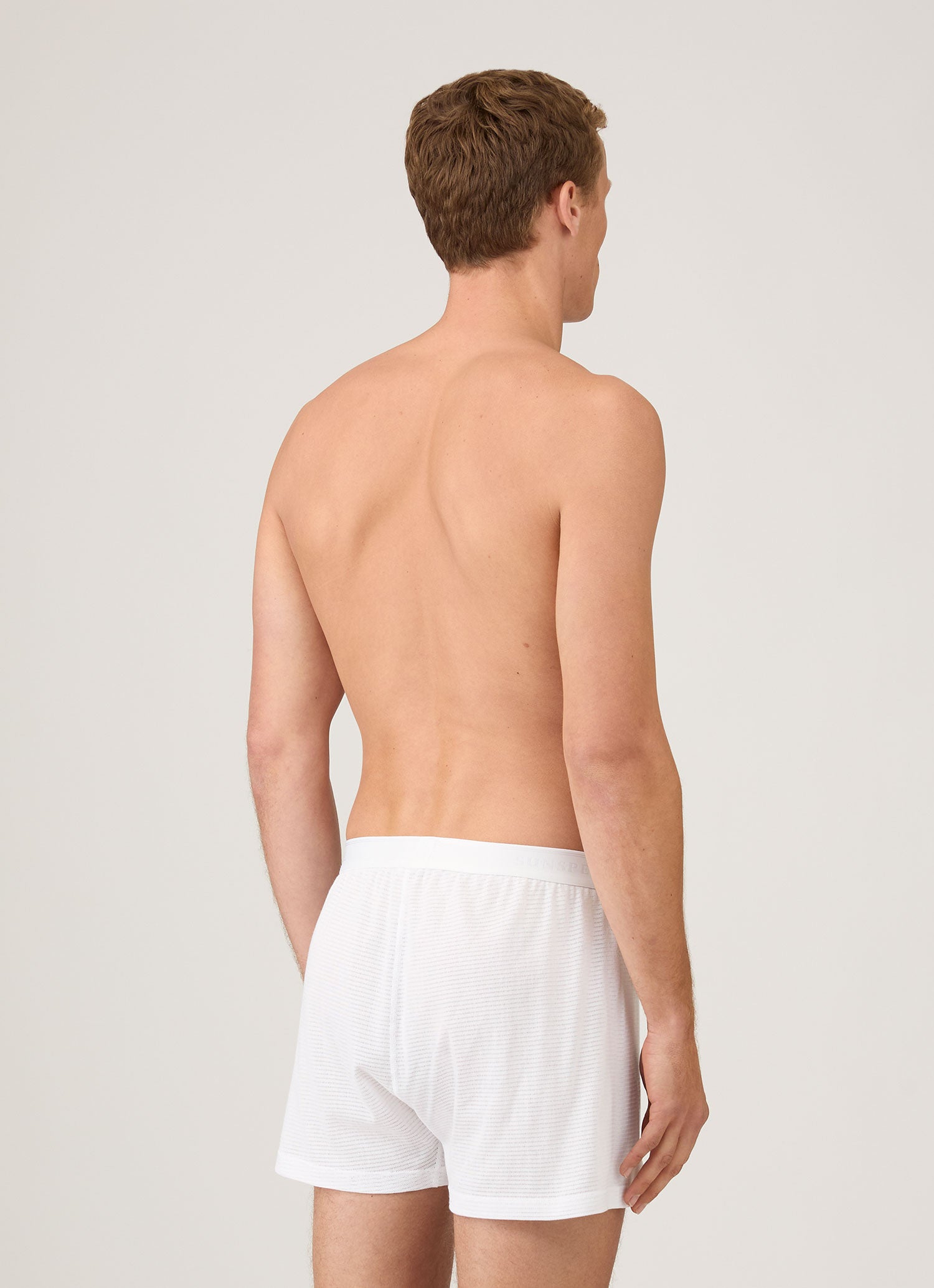 Men's Cellular Cotton One-Button Boxer Short in White | Sunspel