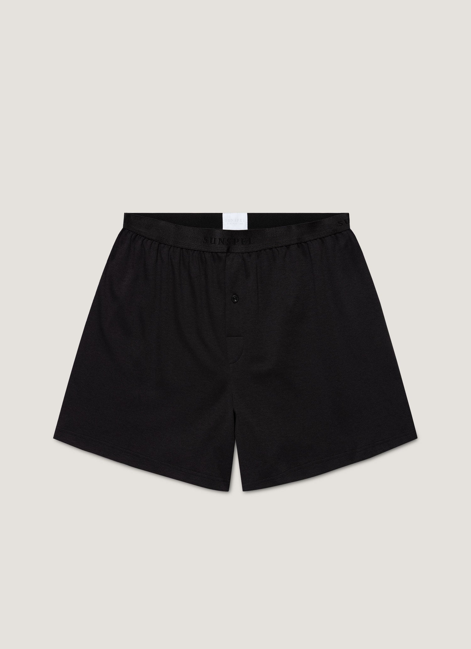 Men's Sea Island Cotton One-Button Boxer Short in Black