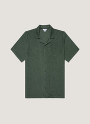 Men's Towelling Camp Collar Shirt in Dusk Green