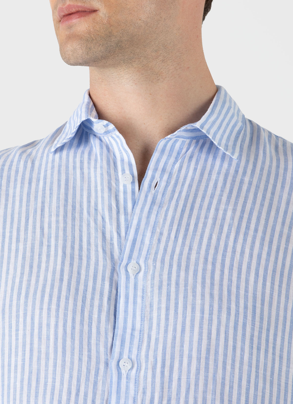 Men's Linen Shirt in Mid Blue/White