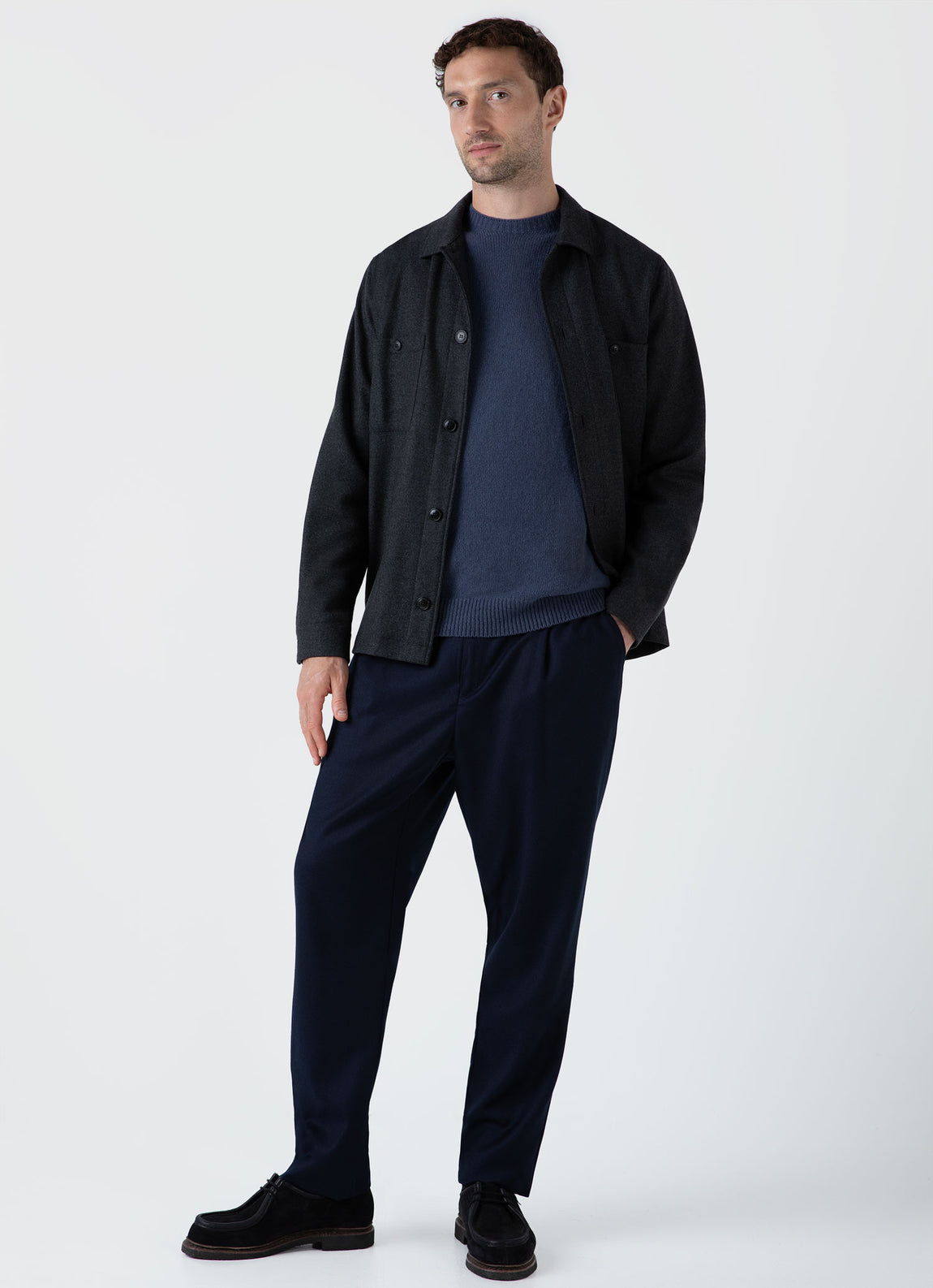 Men's Wool Twill Overshirt in Charcoal Melange | Sunspel