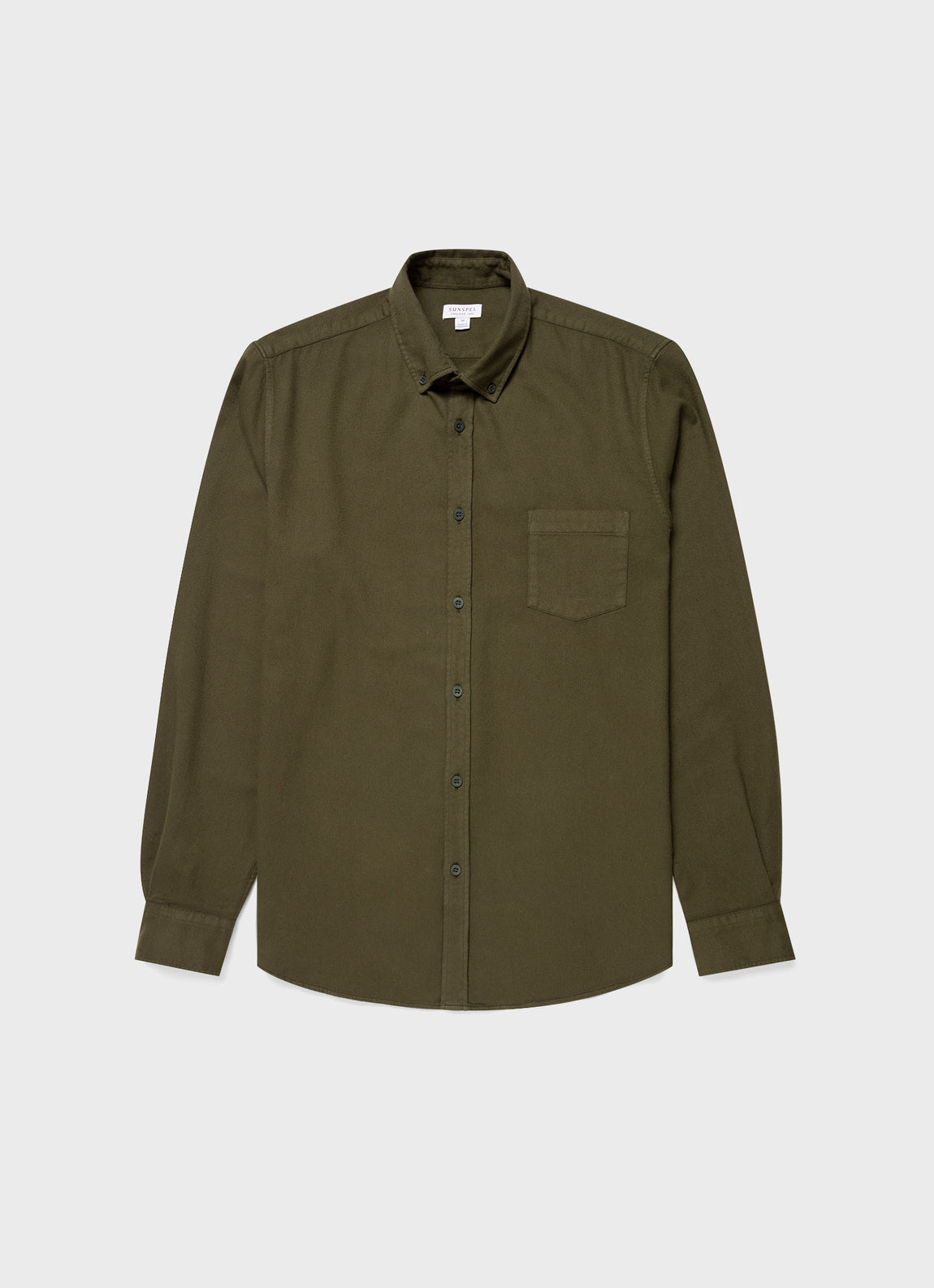 Men's Button Down Flannel Shirt in Dark Olive | Sunspel