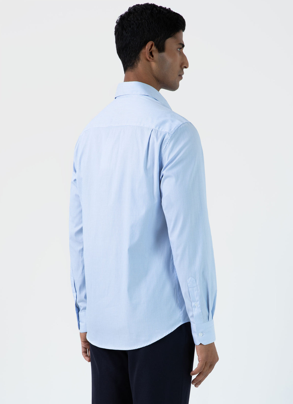 Men's Cotton Stretch Shirt in Light Blue/White | Sunspel