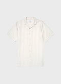 Men's Embroidered Stripe Camp Collar Shirt in Ecru