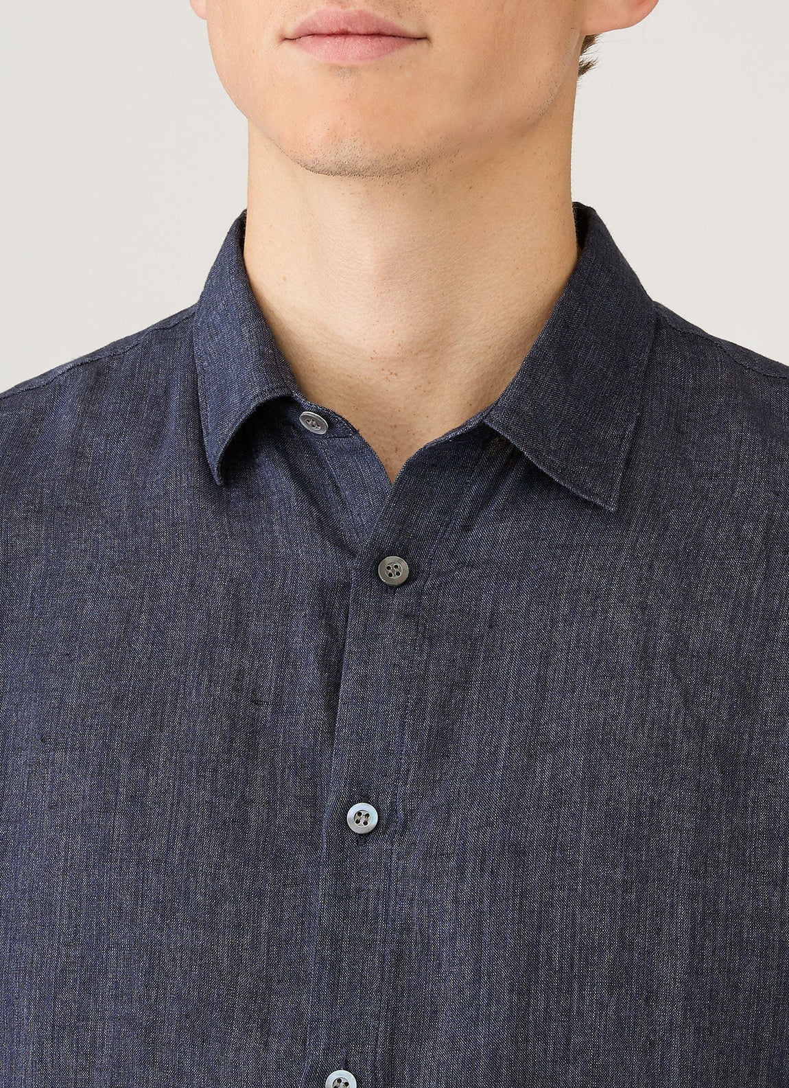 Men's Linen Shirt in Navy Melange