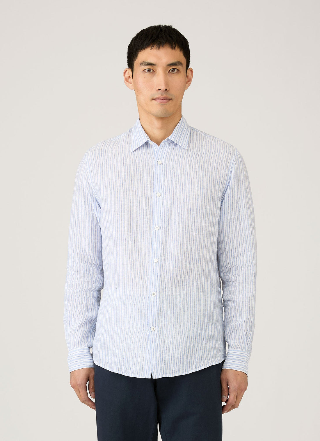 Men's Linen Shirt in Sky Blue/Navy