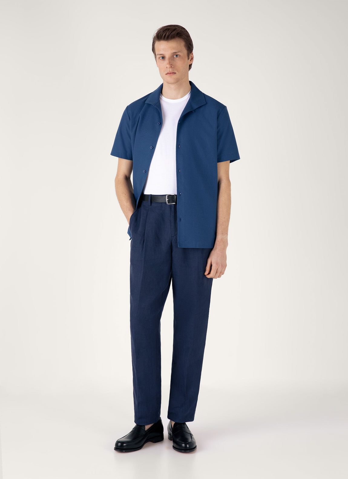 Men's Short Sleeve Textured Jersey Shirt in Soft Denim