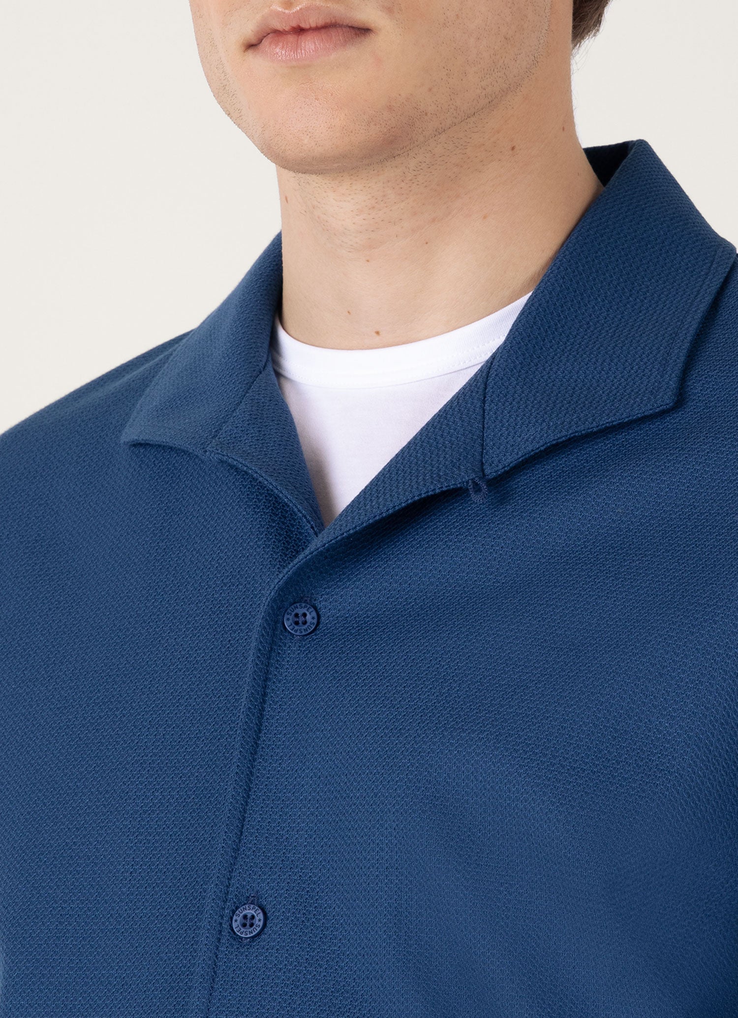 Men's Short Sleeve Textured Jersey Shirt in Soft Denim | Sunspel
