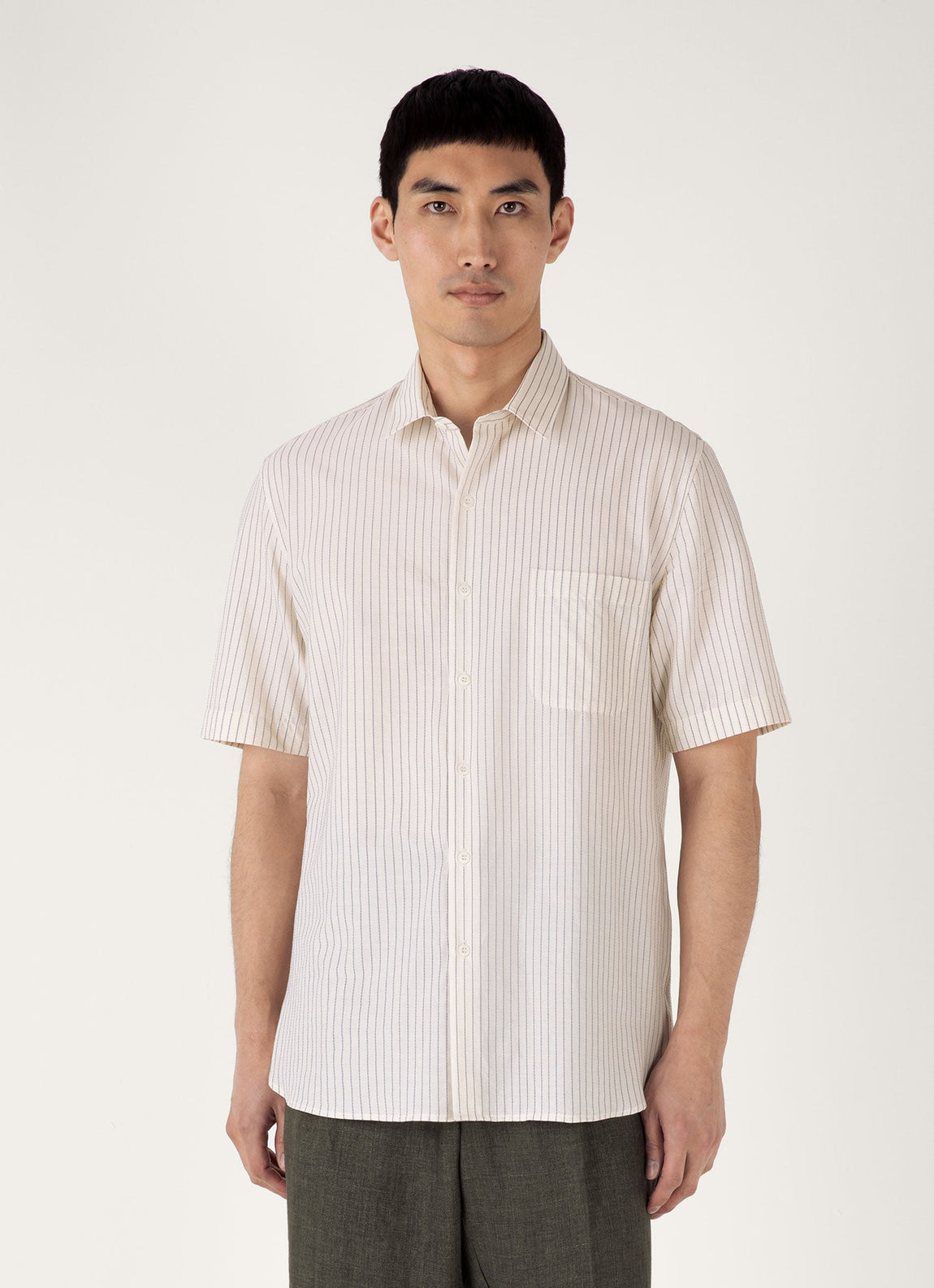 Men's Short Sleeve Vintage Stripe Shirt in Vintage Blue/Ecru