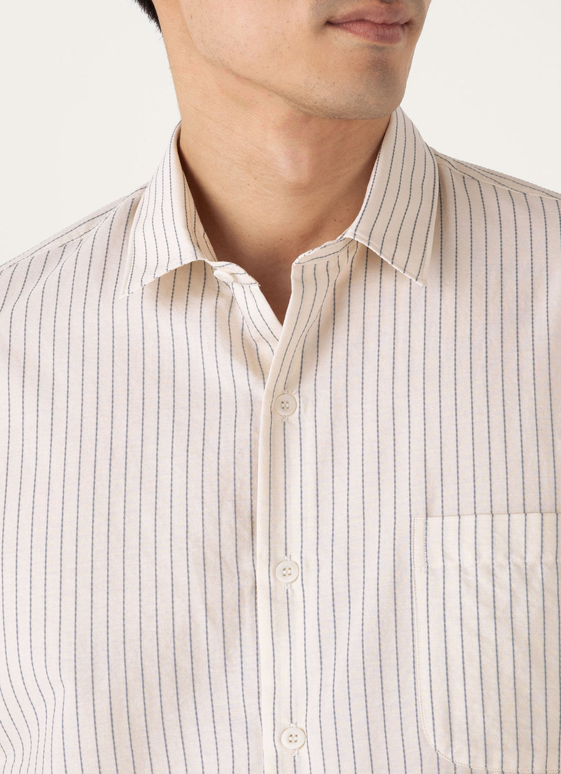 Men's Short Sleeve Vintage Stripe Shirt in Vintage Blue/Ecru