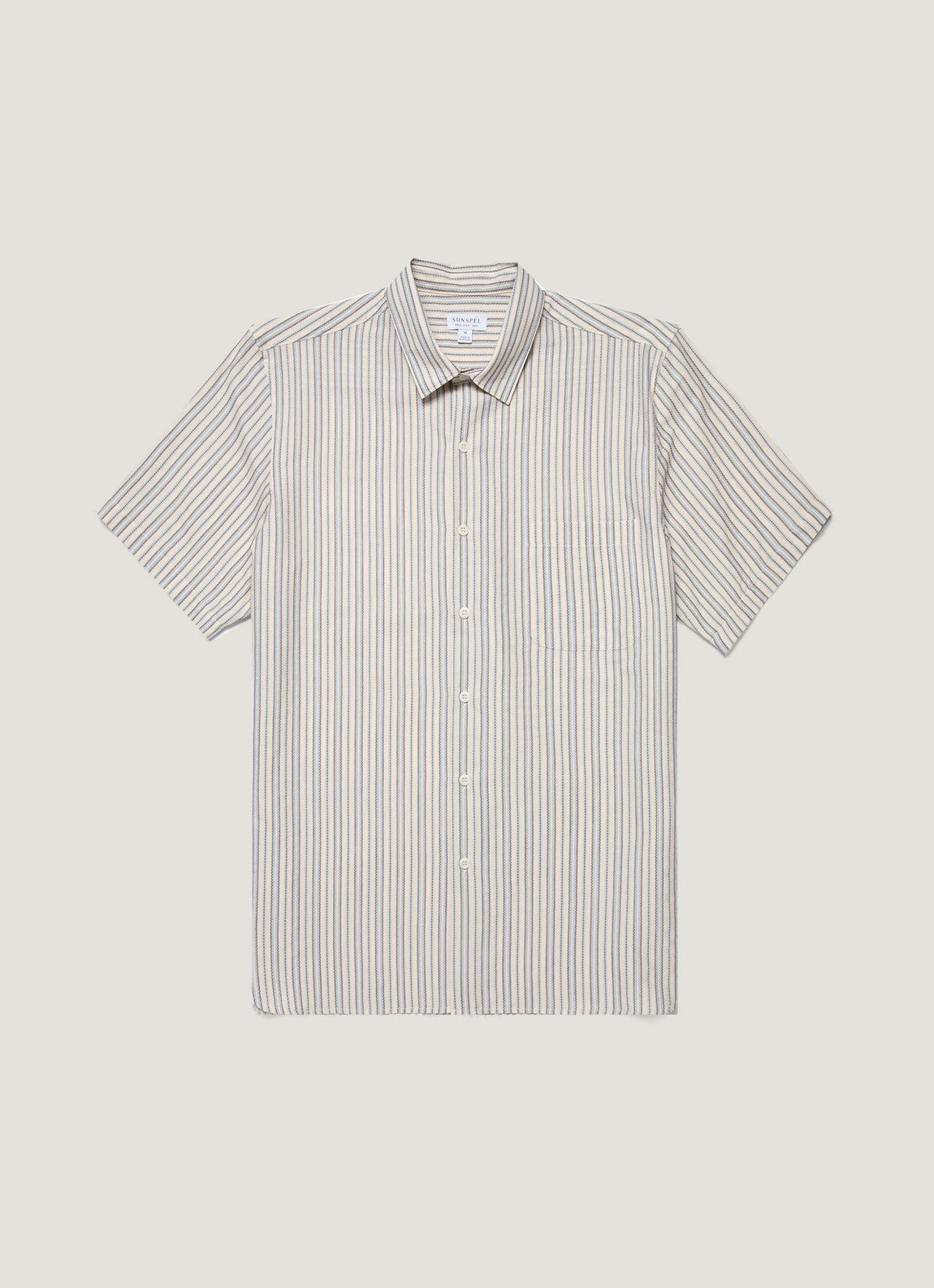 Men's Short Sleeve Vintage Stripe Shirt in Soft Denim/Ecru