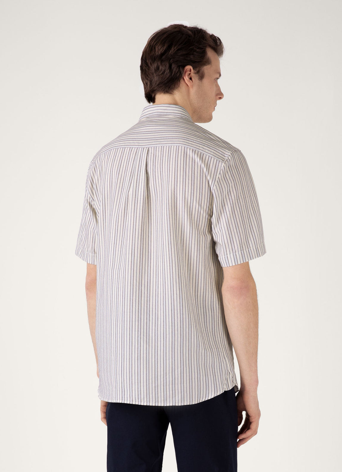 Men's Short Sleeve Vintage Stripe Shirt in Soft Denim/Ecru