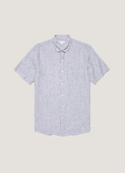 Men's Short Sleeve Linen Shirt in White/Navy