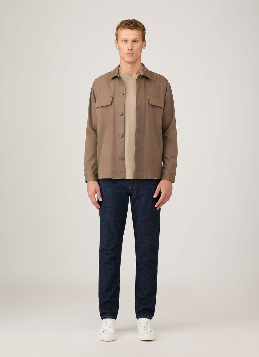 Men's Cotton Cashmere Overshirt in Dark Stone