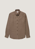 Men's Button Down Flannel Shirt in Chestnut Small Melton Check