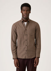 Men's Button Down Flannel Shirt in Chestnut Small Melton Check