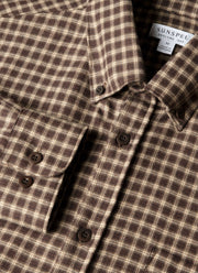 Men's Button Down Flannel Shirt in Chestnut Small Melton Check