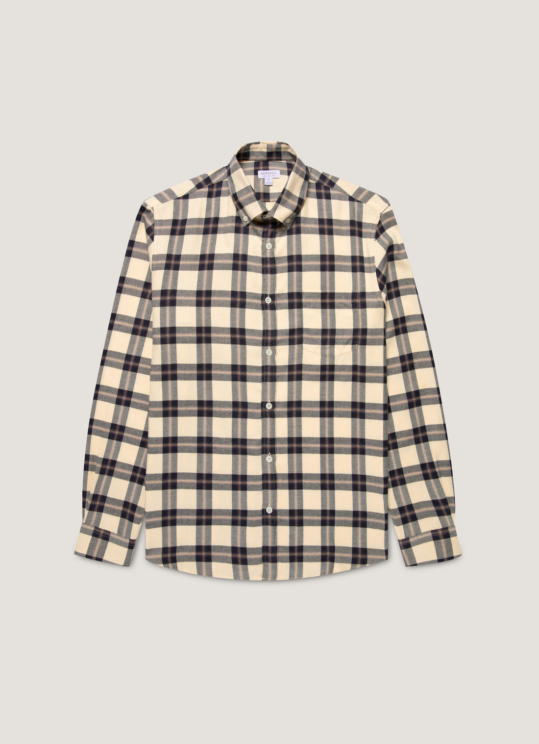 Men's Button Down Flannel Shirt in Truffle Check