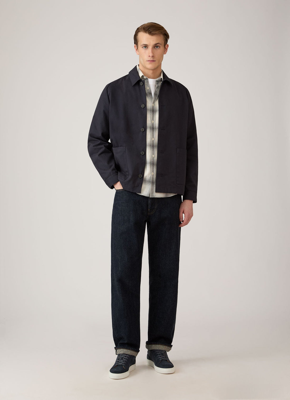 Men's Button Down Flannel Shirt in Ecru Melton Check