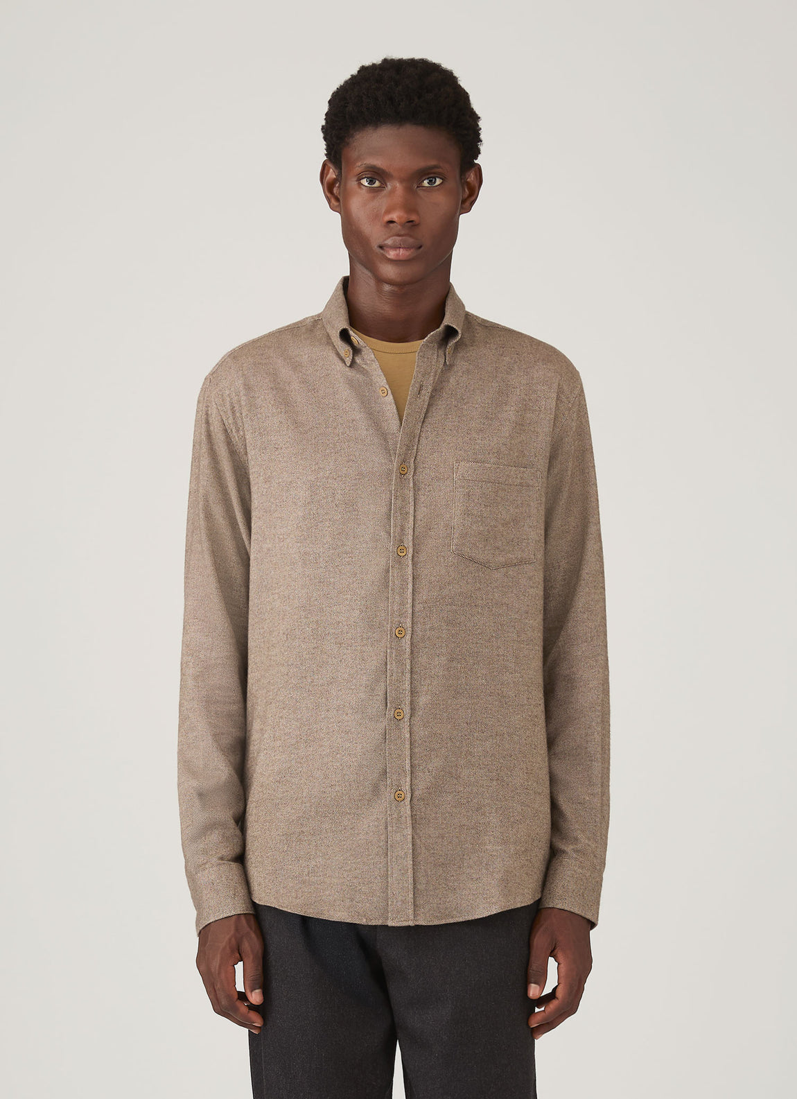 Men's Brushed Cotton Shirt in Light Brown Melange