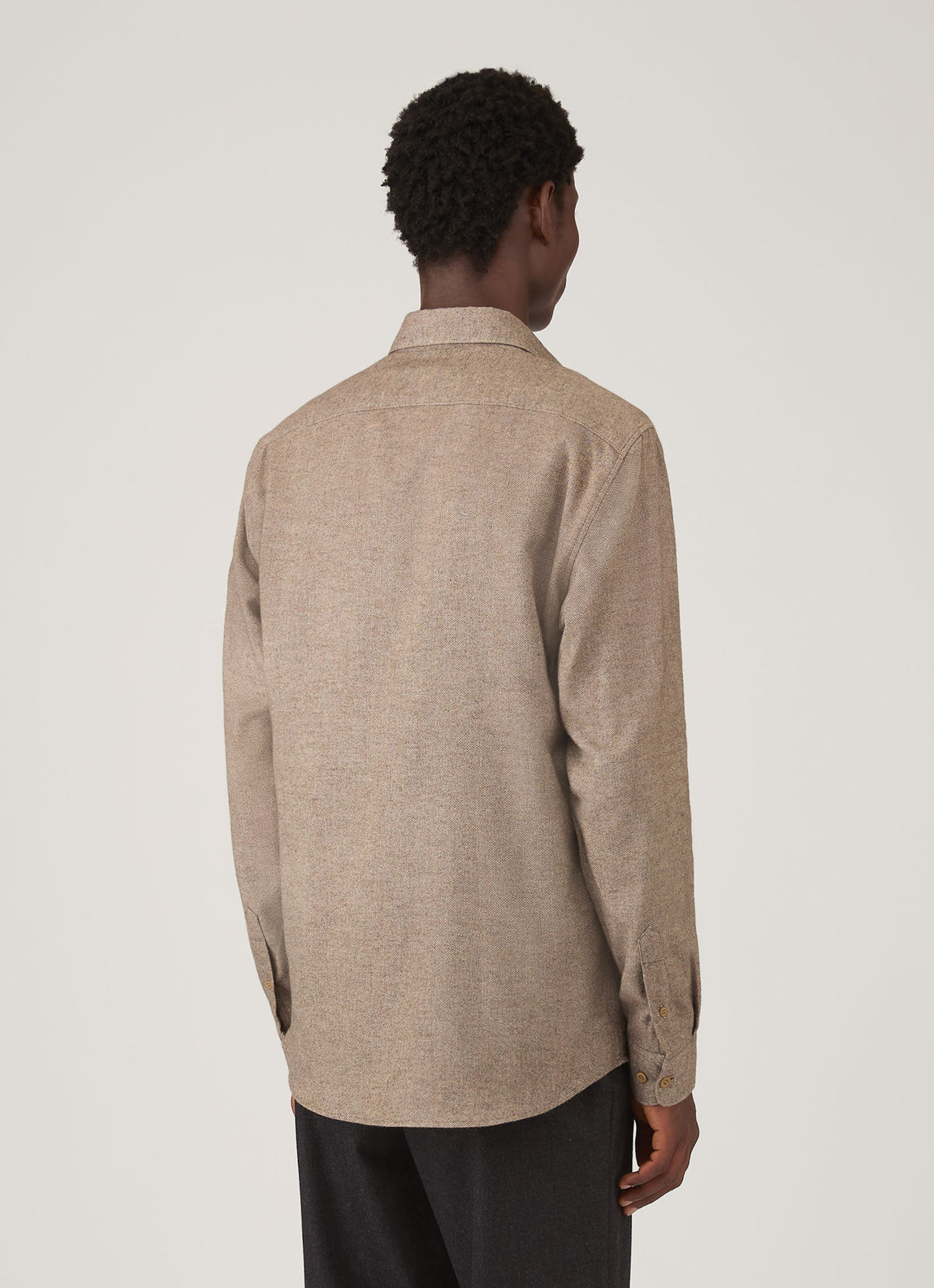 Men's Brushed Cotton Shirt in Light Brown Melange