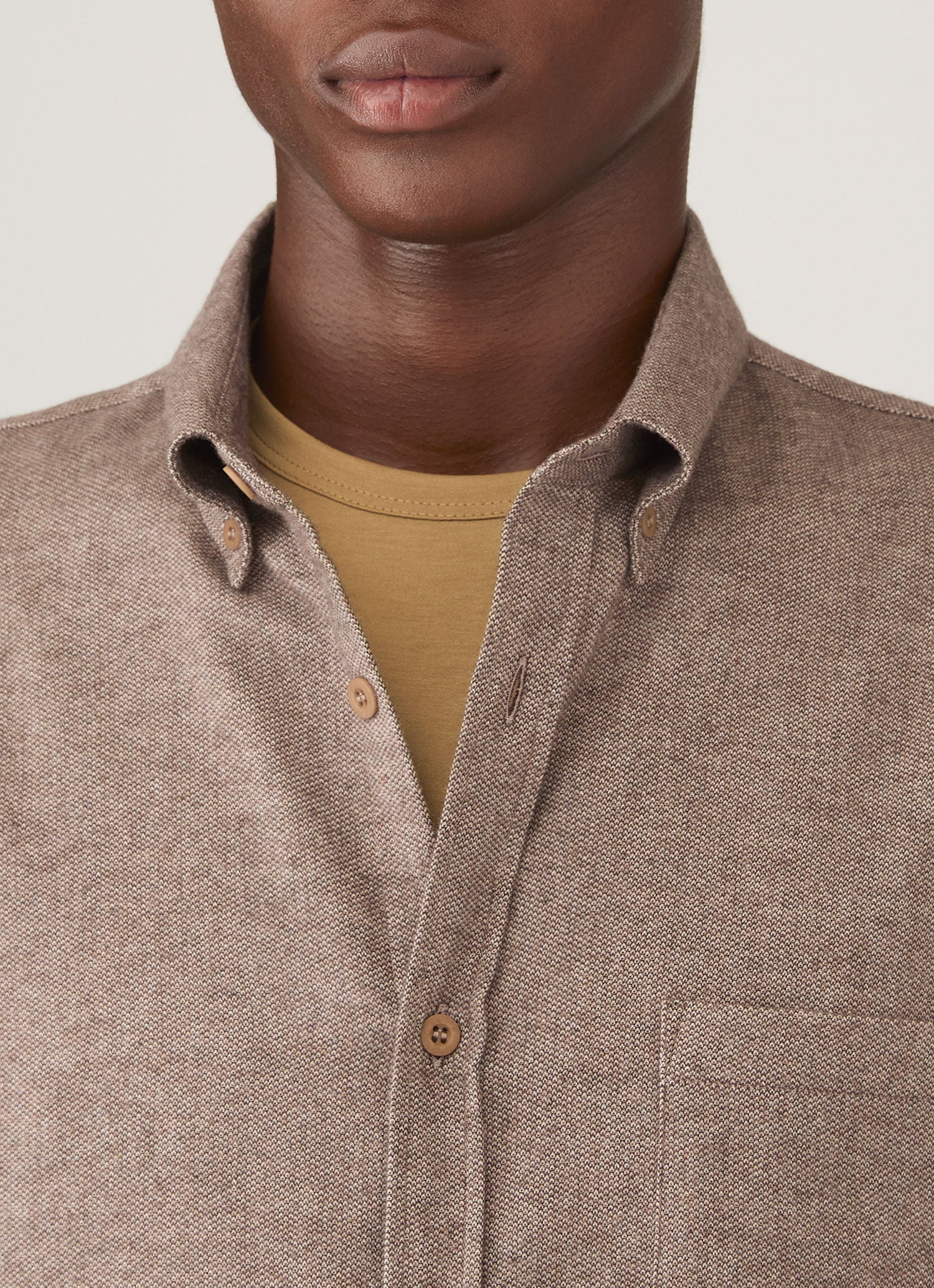 Men's Brushed Cotton Shirt in Light Brown Melange