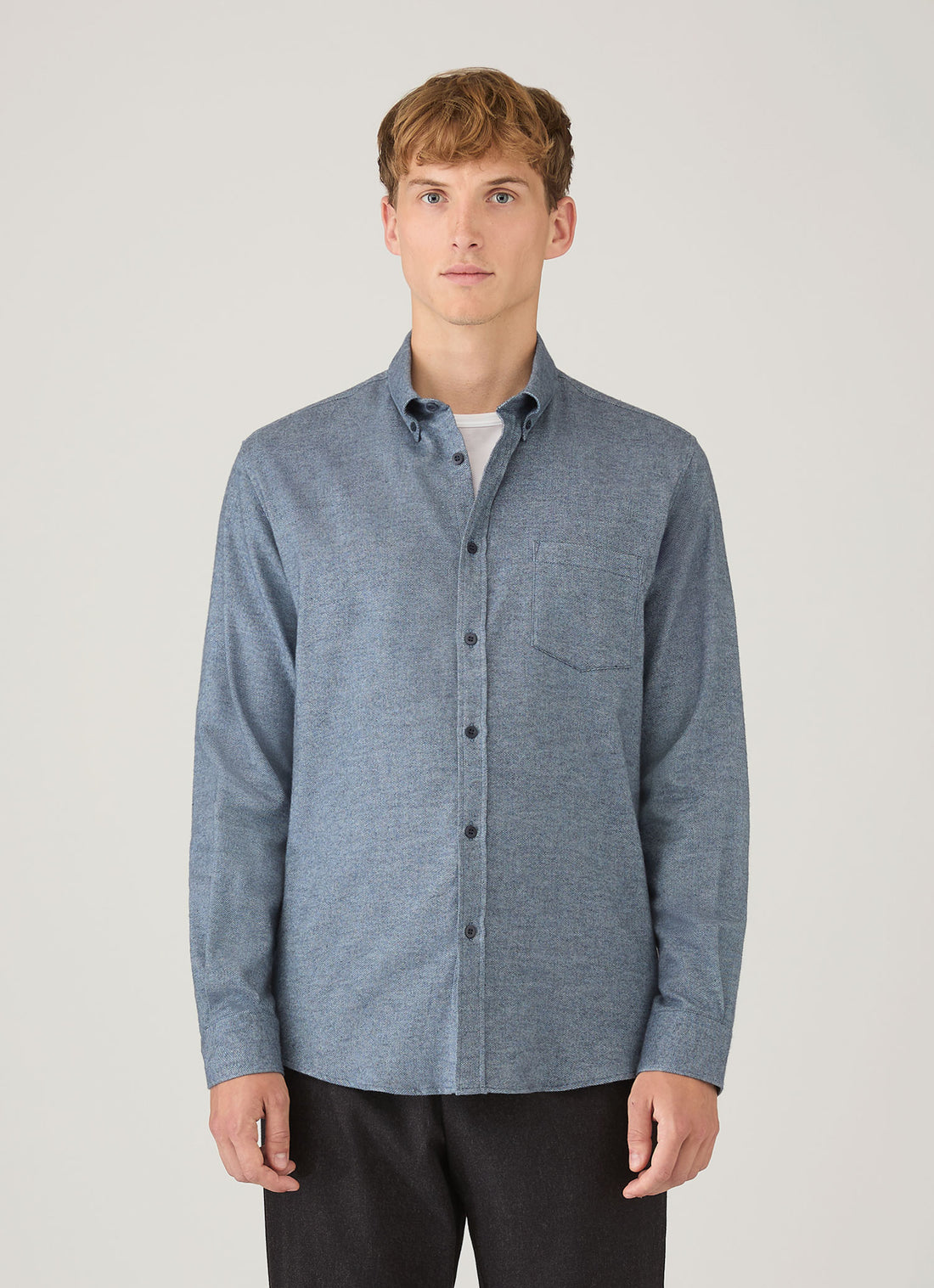 Men's Brushed Cotton Shirt in Light Blue Melange