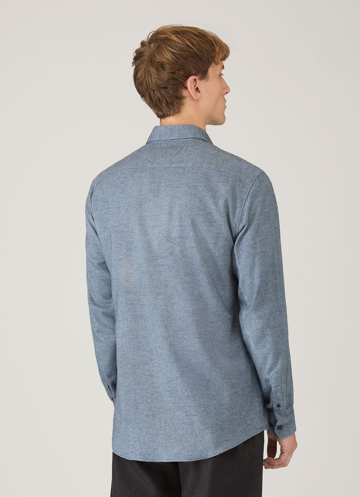 Men's Brushed Cotton Shirt in Light Blue Melange