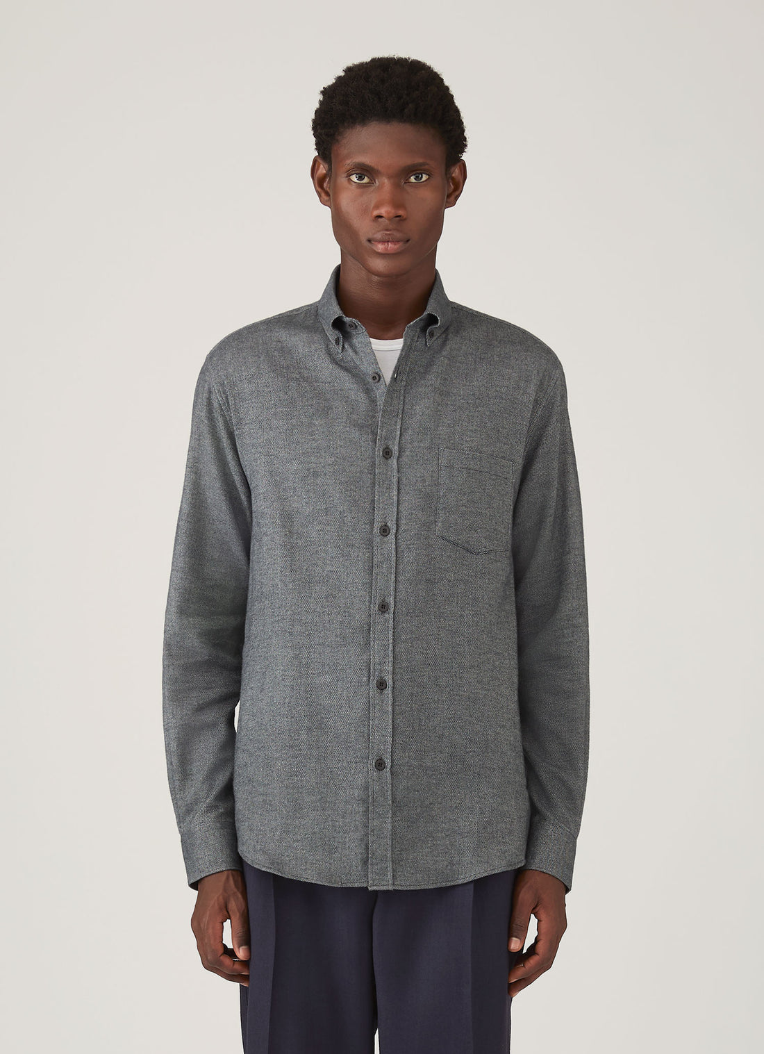 Men's Brushed Cotton Shirt in Charcoal Melange